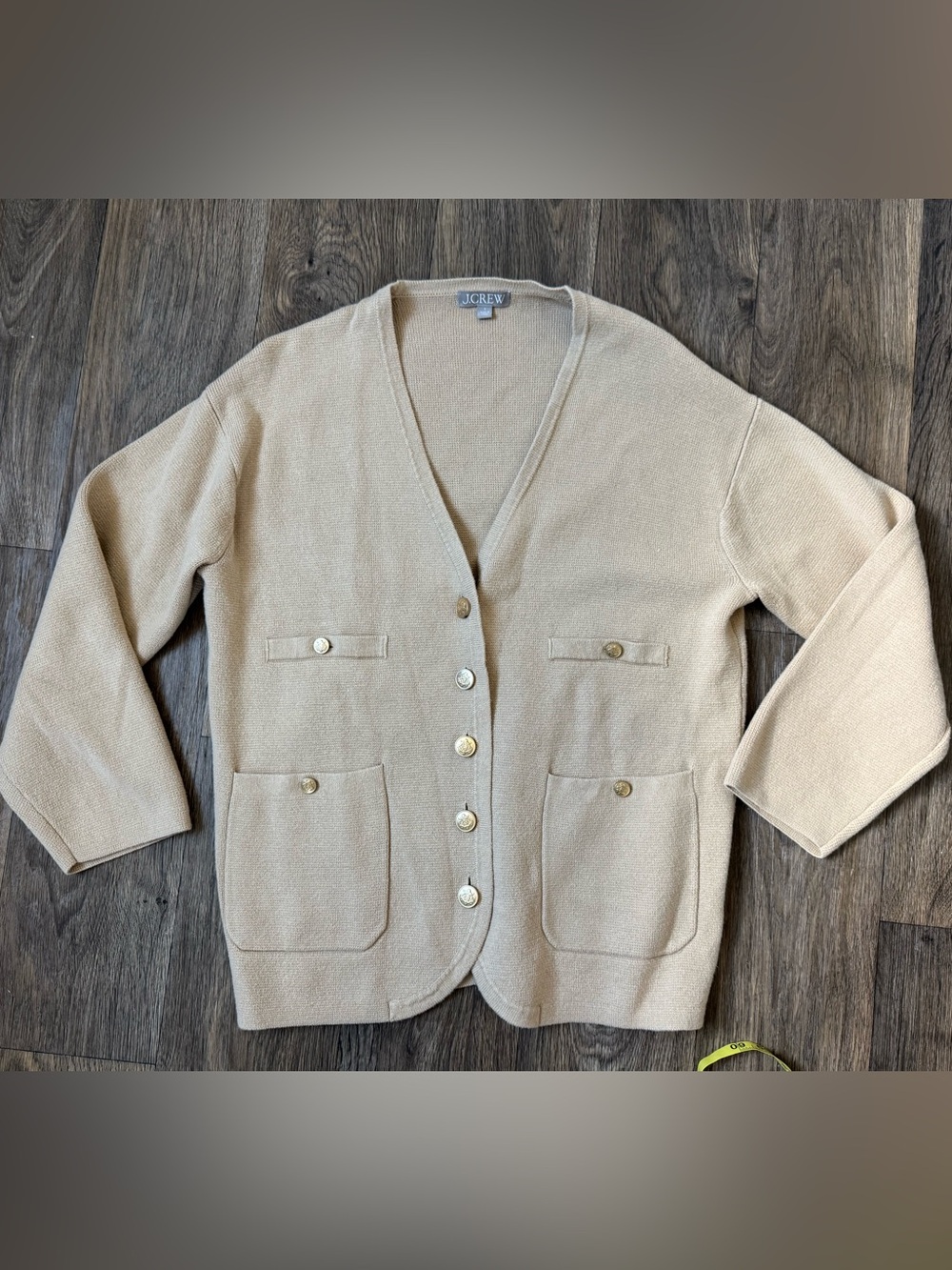 J. Crew Neutral Beige V-Neck Gold Button Cardigan Sweater 100% Cotton Fall S